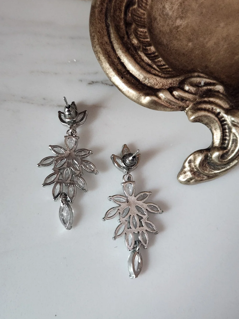 Crystal Marquise Drop Earrings - Silver Tone